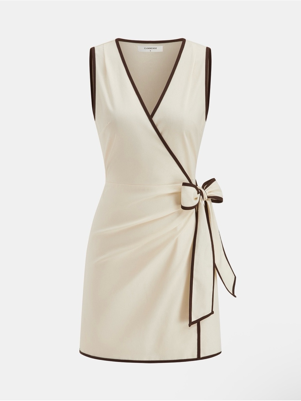 Commense Linen-Blend Contrast Trim Wrap Dress